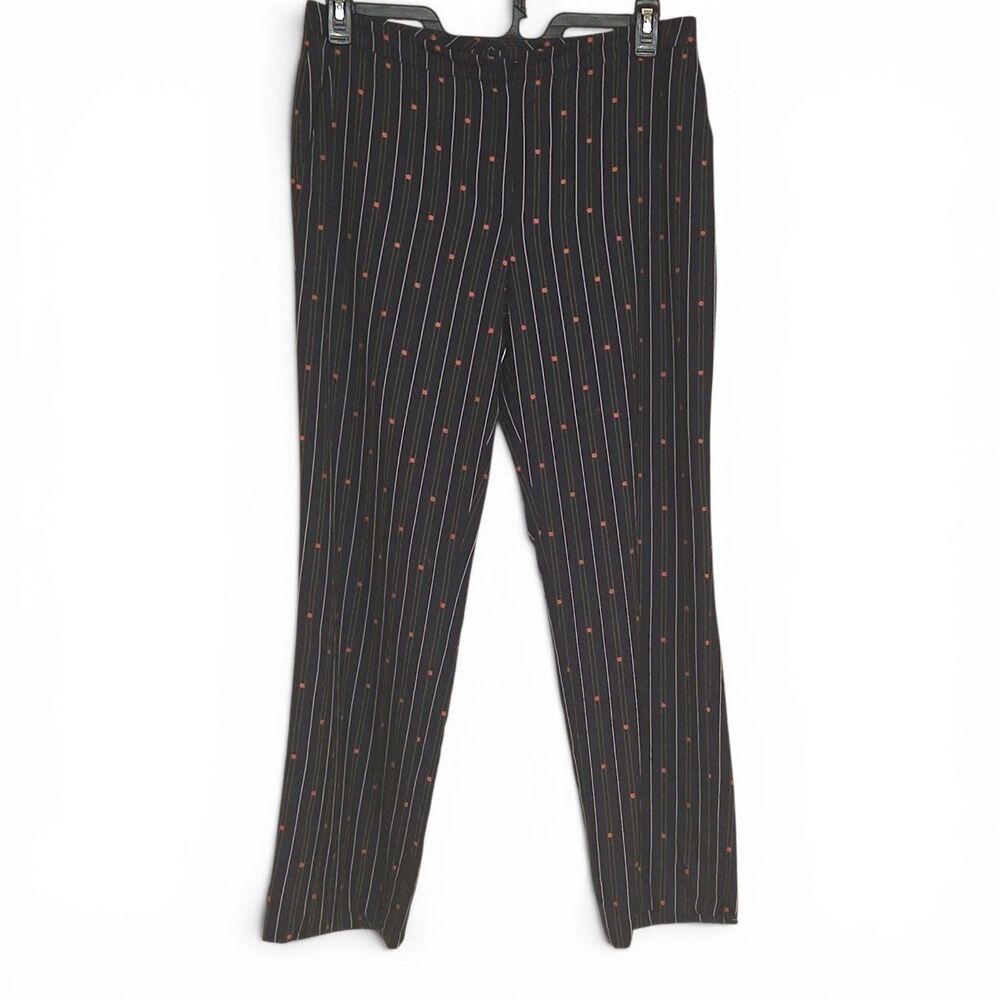 Escada Pants Womens 38 Black Wool Cotton Pinstripe Dress Trousers Straight Leg